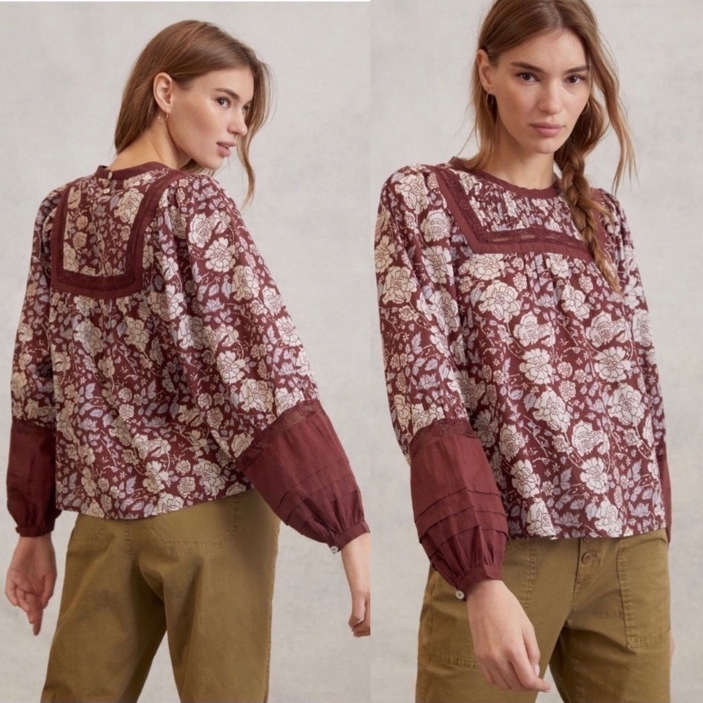 Anthropologie Cleobella Women's Rafia Lace Blouse‎ Balloon Sleeve Size XL